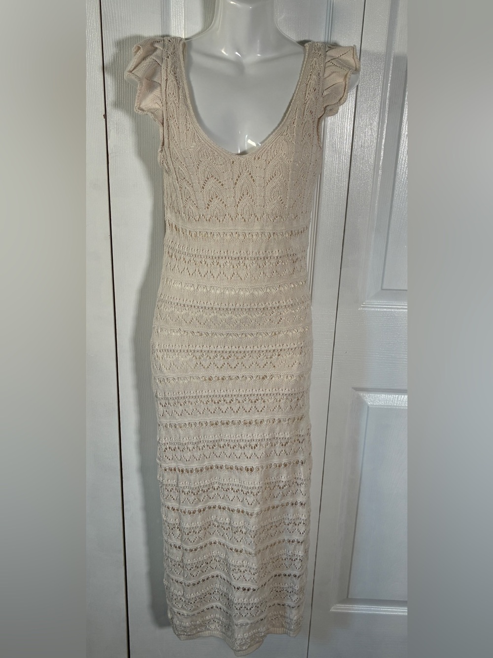 Freshman 1996 Ivory Crochet Knit Midi Dress, Size M